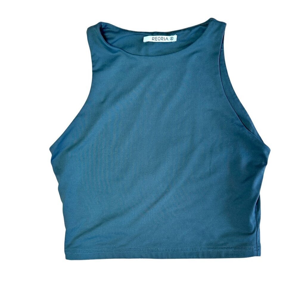 REORIA DOuble Layer Smoothing High Neck Crop Top Size Small Olive Green